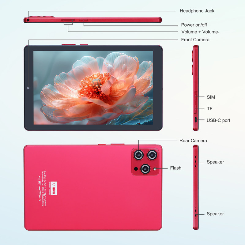 সি আইডিয়া 9 ইঞ্চি অ্যান্ড্রয়েড 12 ট্যাবলেট 8 জিবি র্যাম 512 জিবি রম 5 এমপি + 8 এমপি ডুয়াল ক্যামেরা ওয়াইফাই ট্যাবলেট সিএম 915 (লাল) সহ