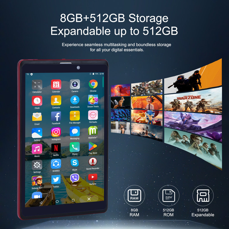 সি আইডিয়া ৮ ইঞ্চি অ্যান্ড্রয়েড ১২ ট্যাবলেট ৮ জিবি র্যাম ৫১২ জিবি রম ৮০০০ এমএএইচ ব্যাটারি ৫+৮ এমপি ক্যামেরা সিম সাপোর্ট সহ শিক্ষার্থীর জন্য সিএম ৮১৮-লাল