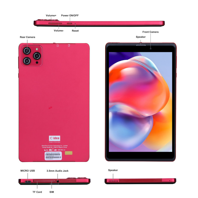 সি আইডিয়া ৮ ইঞ্চি অ্যান্ড্রয়েড ১২ ট্যাবলেট ৮ জিবি র্যাম ৫১২ জিবি রম ৮০০০ এমএএইচ ব্যাটারি ৫+৮ এমপি ক্যামেরা সিম সাপোর্ট সহ শিক্ষার্থীর জন্য সিএম ৮১৮-লাল