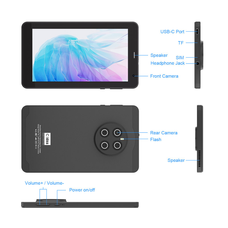 সি আইডিয়া অ্যান্ড্রয়েড ১৩ ট্যাবলেট ৫১২ জিবি সিম সহ ৭ ইঞ্চি ট্যাবলেট পিসি সিএম ৫১৮ প্রো ব্ল্যাক