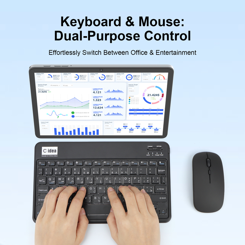 সি আইডিয়া ১০.১ ইঞ্চি ট্যাবলেট পিসি অ্যান্ড্রয়েড ১৫ ট্যাবলেট কীবোর্ড এবং মাউস সহ CM8800plus ধূসর