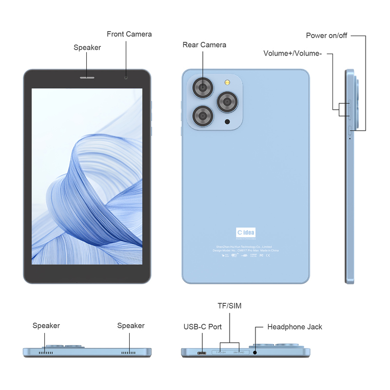 সি আইডিয়া ৮ ইঞ্চি ওয়াইফাই ট্যাবলেট ৮+৫১২ জিবি স্টোরেজ কোয়াড কোর প্রসেসর ৮০০x১২৮০ আইপিএস টাচস্ক্রিন নীল সিএম৮১৭ প্রো