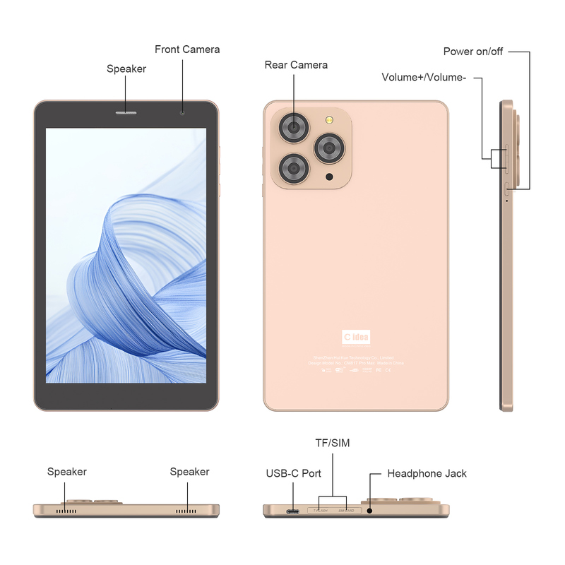 সি আইডিয়া ৮ ইঞ্চি ওয়াইফাই ট্যাবলেট ৮+৫১২ জিবি স্টোরেজ কোয়াড কোর প্রসেসর ৮০০x১২৮০ আইপিএস টাচস্ক্রিন গোল্ডেন সিএম৮১৭ প্রো